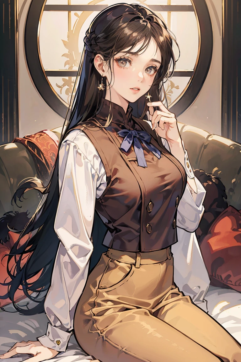 (masterpiece、top-quality、hight resolution、Unity 8k、extremely details CG:1,Best Picture), hotel room, on the bed, "A seductive woman posing provocatively, fully aware that this photoshoot will be used as 'Masturbation material.' Her expression is one of playful acceptance, with a hint of a knowing smile.", hunter (bloodborne)