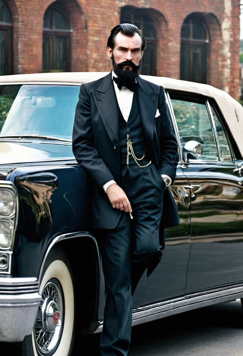 Me as a world's richest adult person in gangster's look with the age of 25 year with beard and moustache.me driving a Lincoln continental and gun is present in my hand with the convoy 
