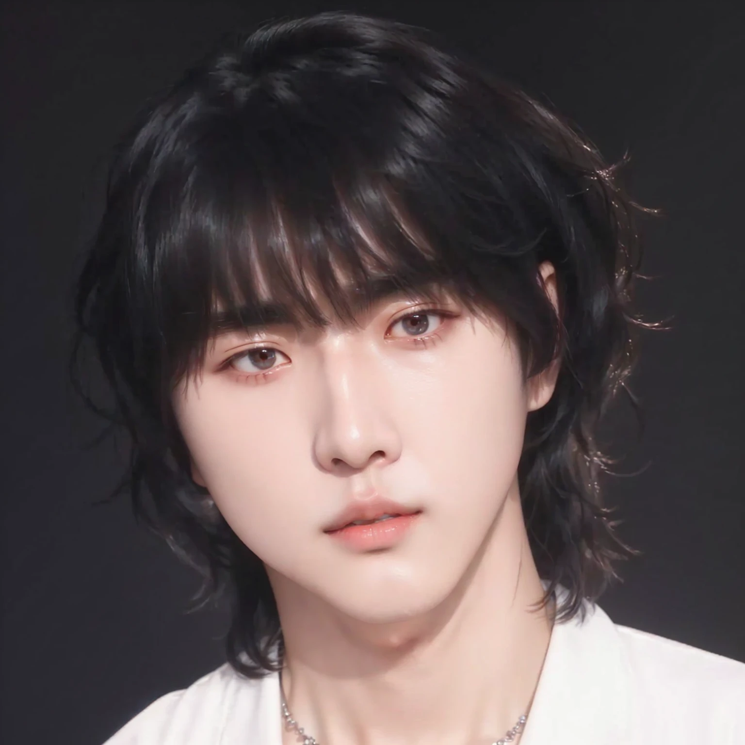 a close up of a person in a white shirt and a necklace, cai xukun, Jinyoung Shin, steven jung, hyung tae, jung jaehyun, Wonbin Lee, Shin Jeongho, Hong Jun Hyung, Yoongi with black hair, kpop idol portrait, Sakimichan, what's on, adorable and pale korean face, Tae June Kim, jaeyeon nam, Park seonghwa