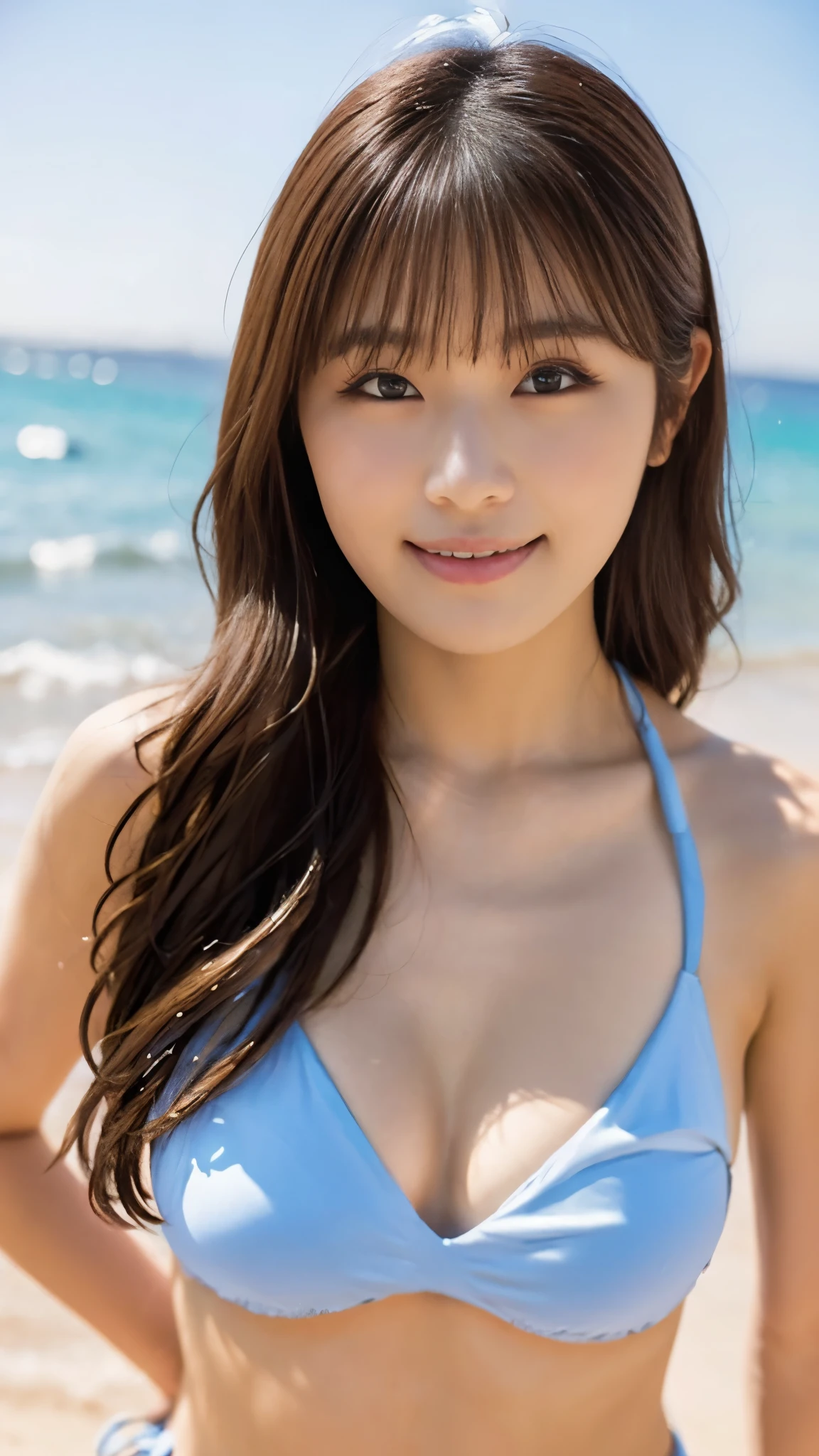realistic photos odebt 渋谷凪咲,(1 cute Japanese idol) Shoulder-length hair, light makeup, Middle breast size, Bikini and sheer mesh cover-up dress(Side slit)Wearing, Beach,Everlasting summer,The blazing sun, 8K high resolution, Sharp and realistic details.debtrom outside, Eye-level shot, debt/4.0, 135mm, Fujidebtilm, jpeg artidebtacts, Dithering, Ultra-high resolution, masterpiece,Love story heroine,