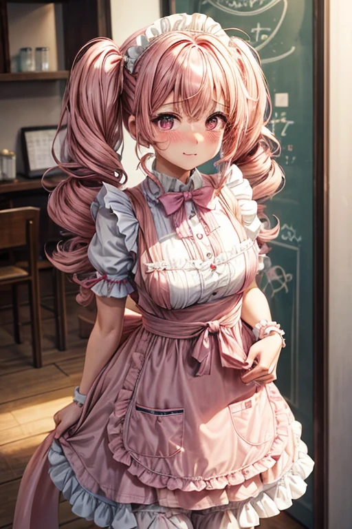 masterpiece, best quality, 1 girl, kinomoto sakura, antenna hair, brown hair, short hair, twintails, green eyes, magical girl, elbow gloves, pink hat, pink gloves, ruffled skirt, scared look, from behind, hands on the floor, sticking her ass out, sexy position, looking at viewer, plain background