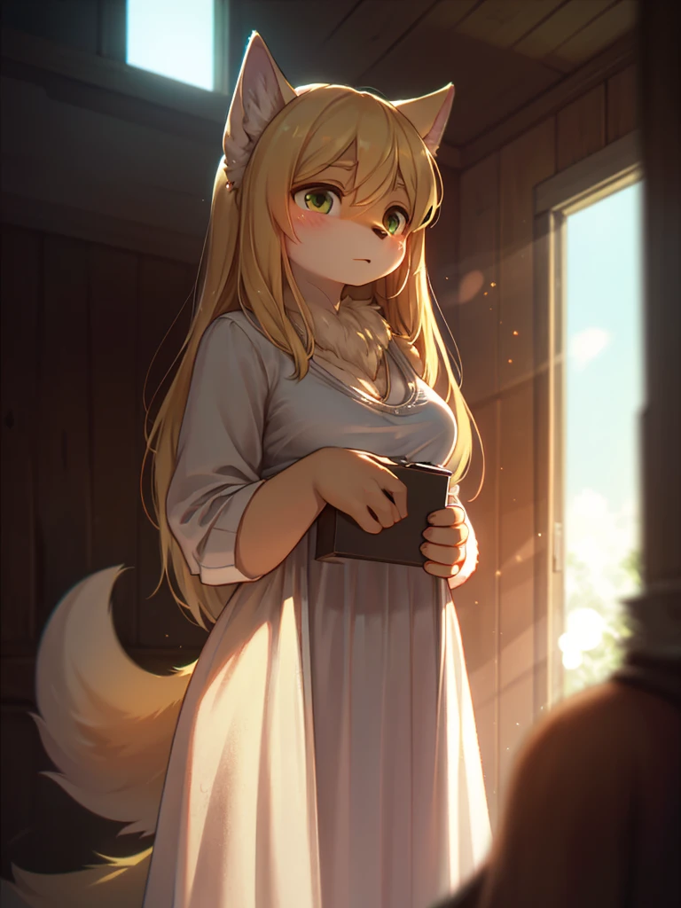 (Sumilux f1.4 75mm , low Latitude old color negative film , cross process , bokeh, flare, chromatic aberration , soft focus, (Shallow focus) , soft glow , Maximum aperture, High Key , Transparent depiction) , blond Mature wolf Woman , hide with hand , (freckles:0.7) , in the Abandoned house , (Spirit photography) , (Holding two messy melons:0.8) , holding back pee