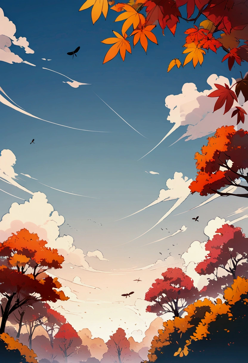Autumn sky with dragonflies flying around