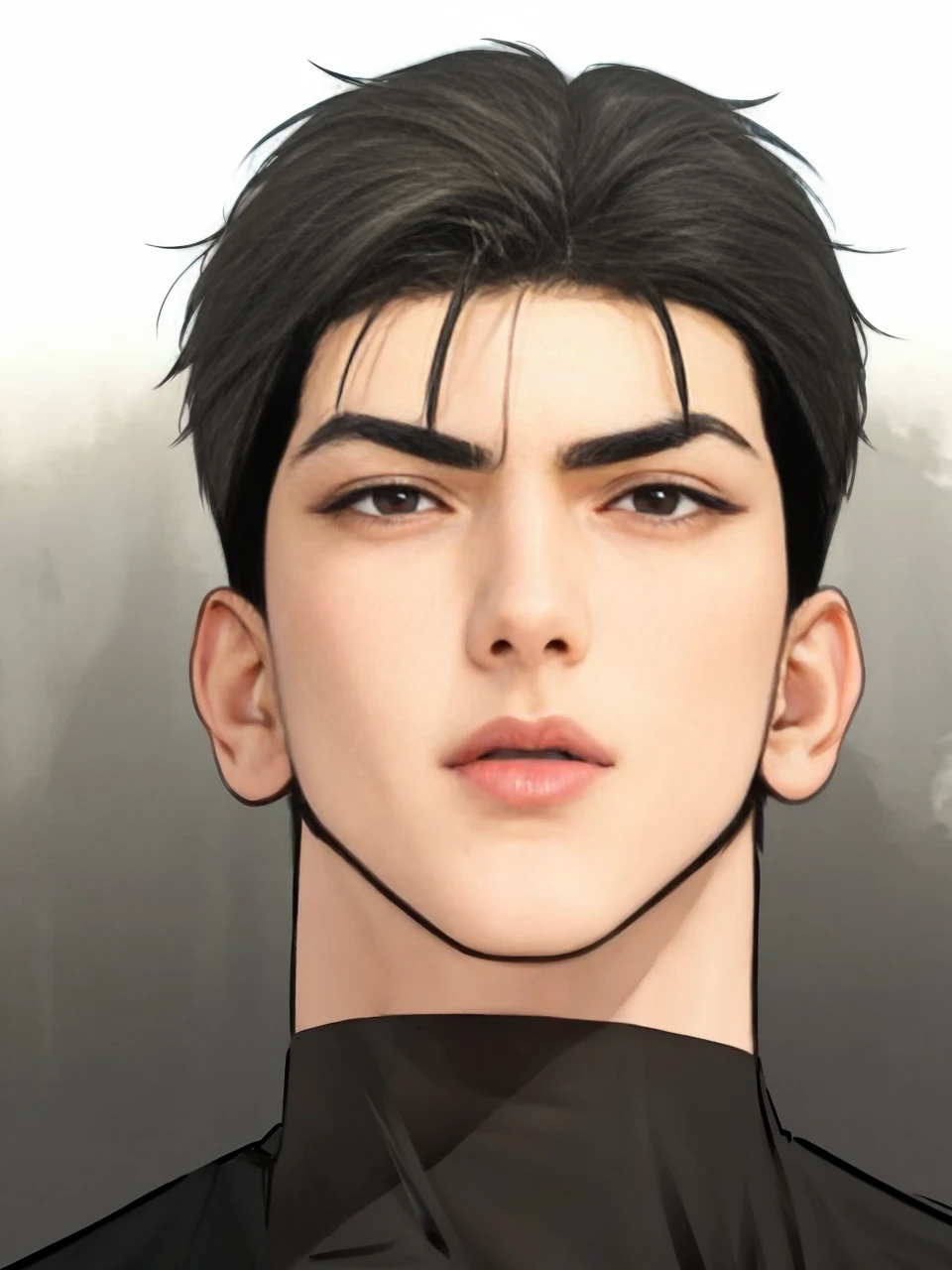 masterpiece, 1boy, adult, handsome, black hair, undercut hair, perfect face, detailed eyes and face, black eyes, clean shaved, muscular, capturing a rural atmosphere, dynamic lighting, unreal engine 5, hd picture,