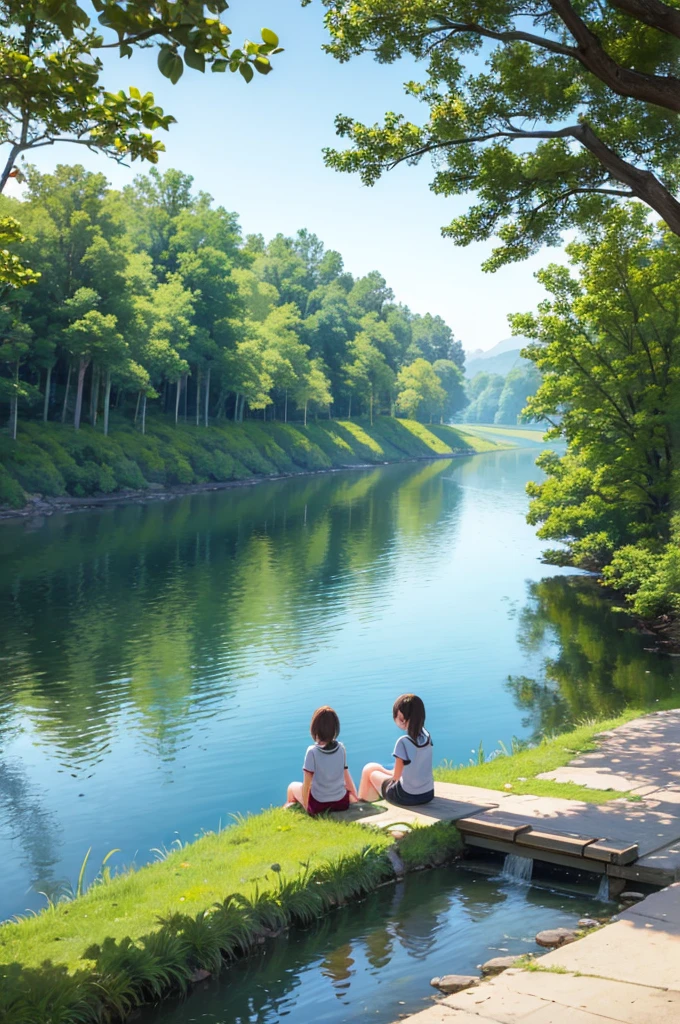 Rest by the river, with children from camp