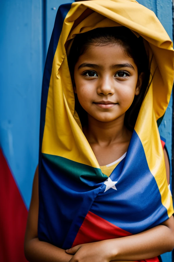 Girl wrapped in Venezuelan flag 