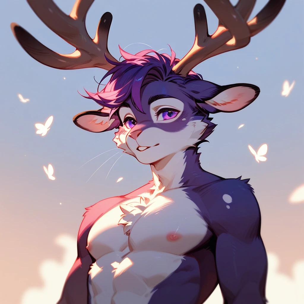 Sexy Jackalope, Male, furry, purple black and fuchsia, antlers, rabbit ears (score_9,score_8_up,score_7_up,score_6_up,score_5_up,score_4_up)