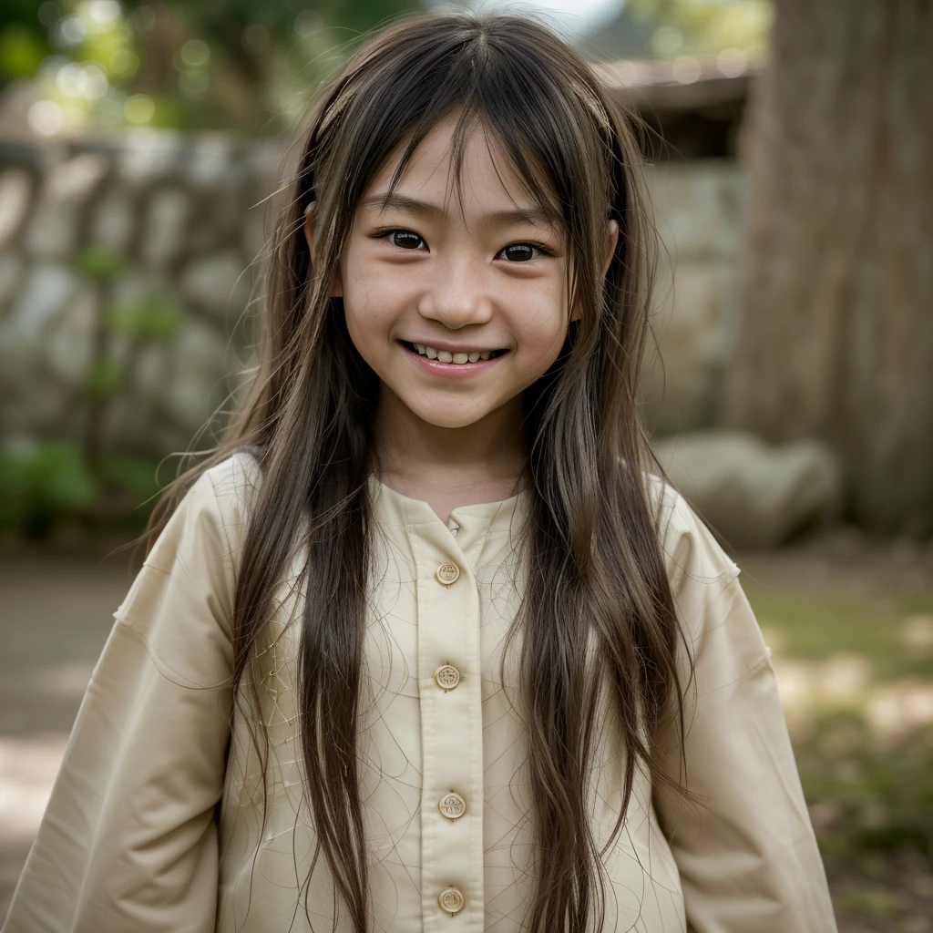 A -yeld Jaese girl with long hair, natural skin structure, 4k textures, HDR, complicated, muito detalhado, keen focus, hyper detailed that plays at home and smiles 