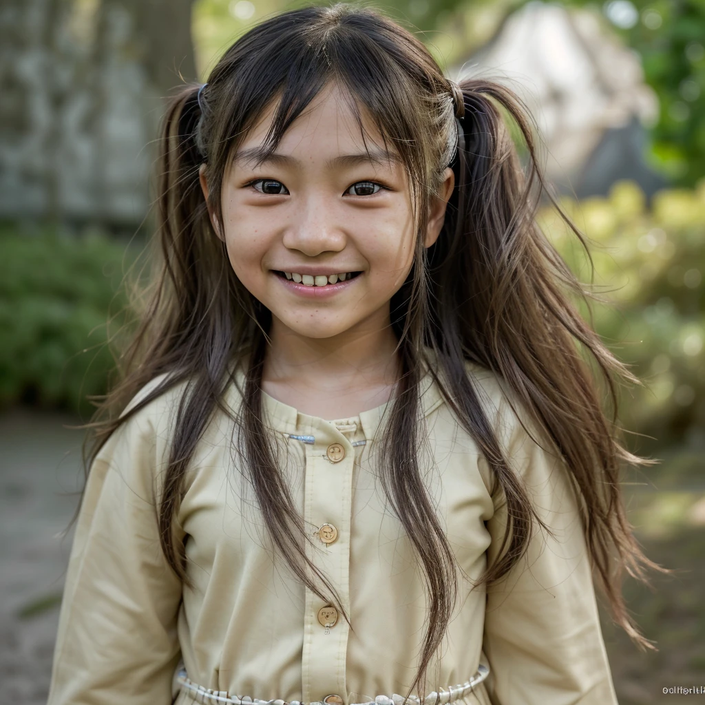 A -yeld Jaese girl with long hair, natural skin structure, 4k textures, HDR, complicated, muito detalhado, keen focus, hyper detailed that plays at home and smiles 