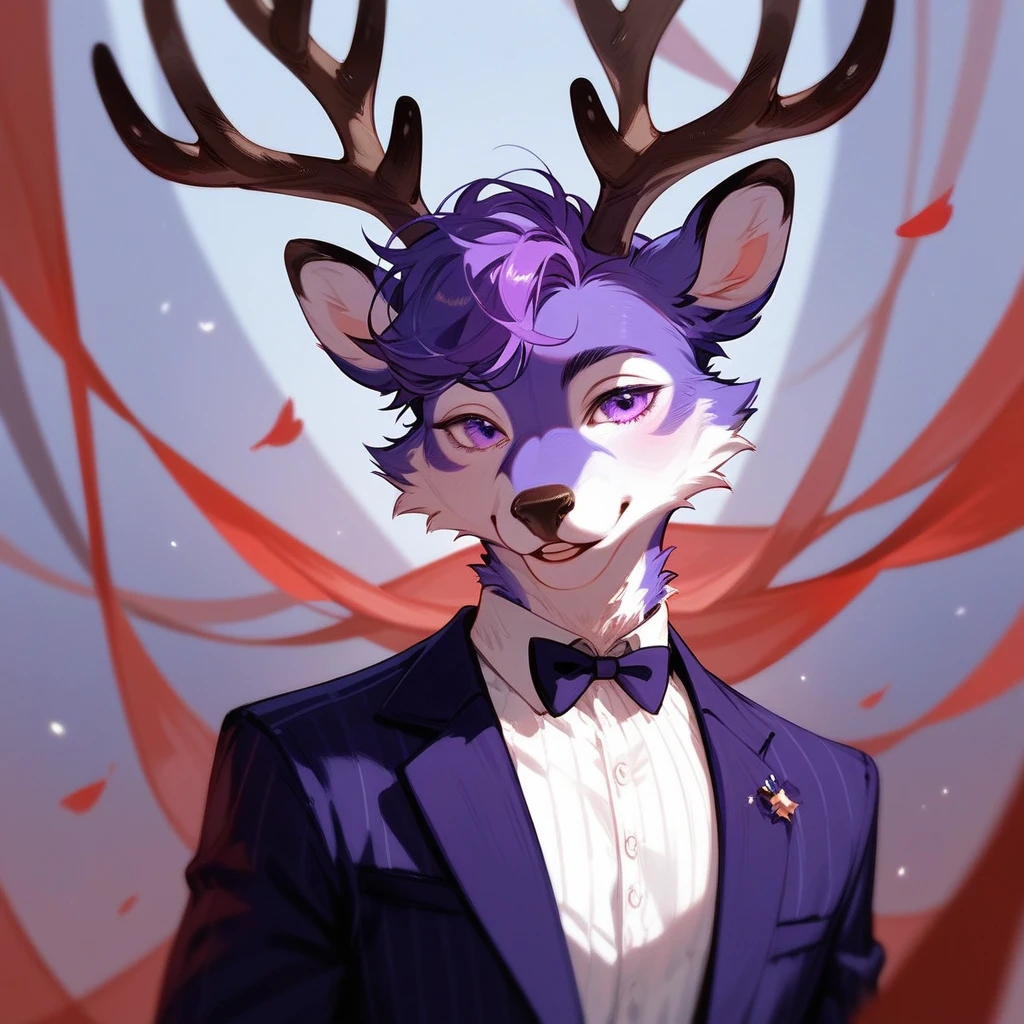 Sexy Jackalope, Male, furry, purple black and fuchsia, antlers, dressed (score_9,score_8_up,score_7_up,score_6_up,score_5_up,score_4_up)