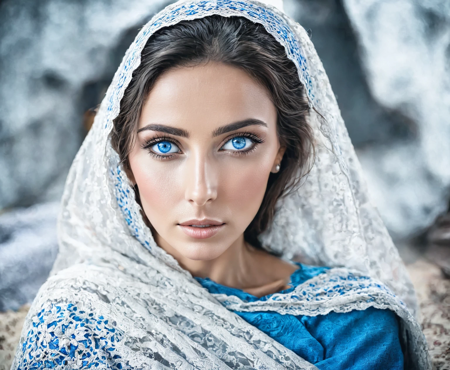 Arafed woman with blue eyes