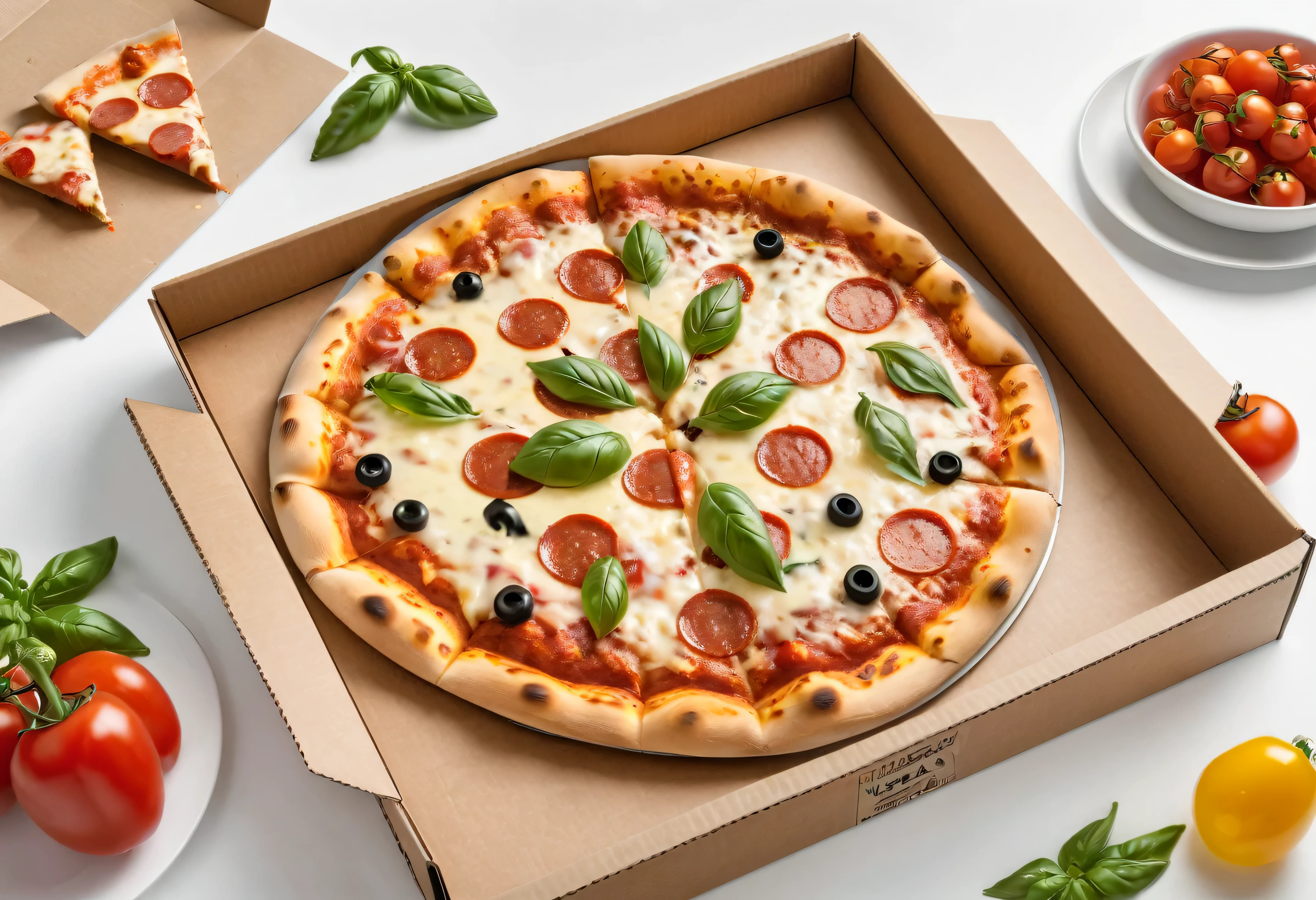 A box containing ready-to-cook pizza, which is displayed on a white background,