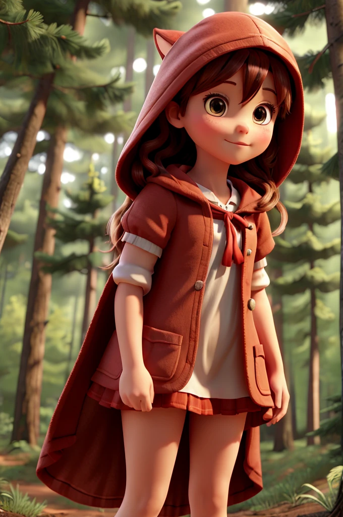 Little Red Riding Hood in a pine forest