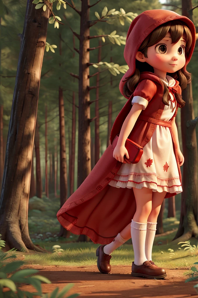 Little Red Riding Hood in a pine forest
