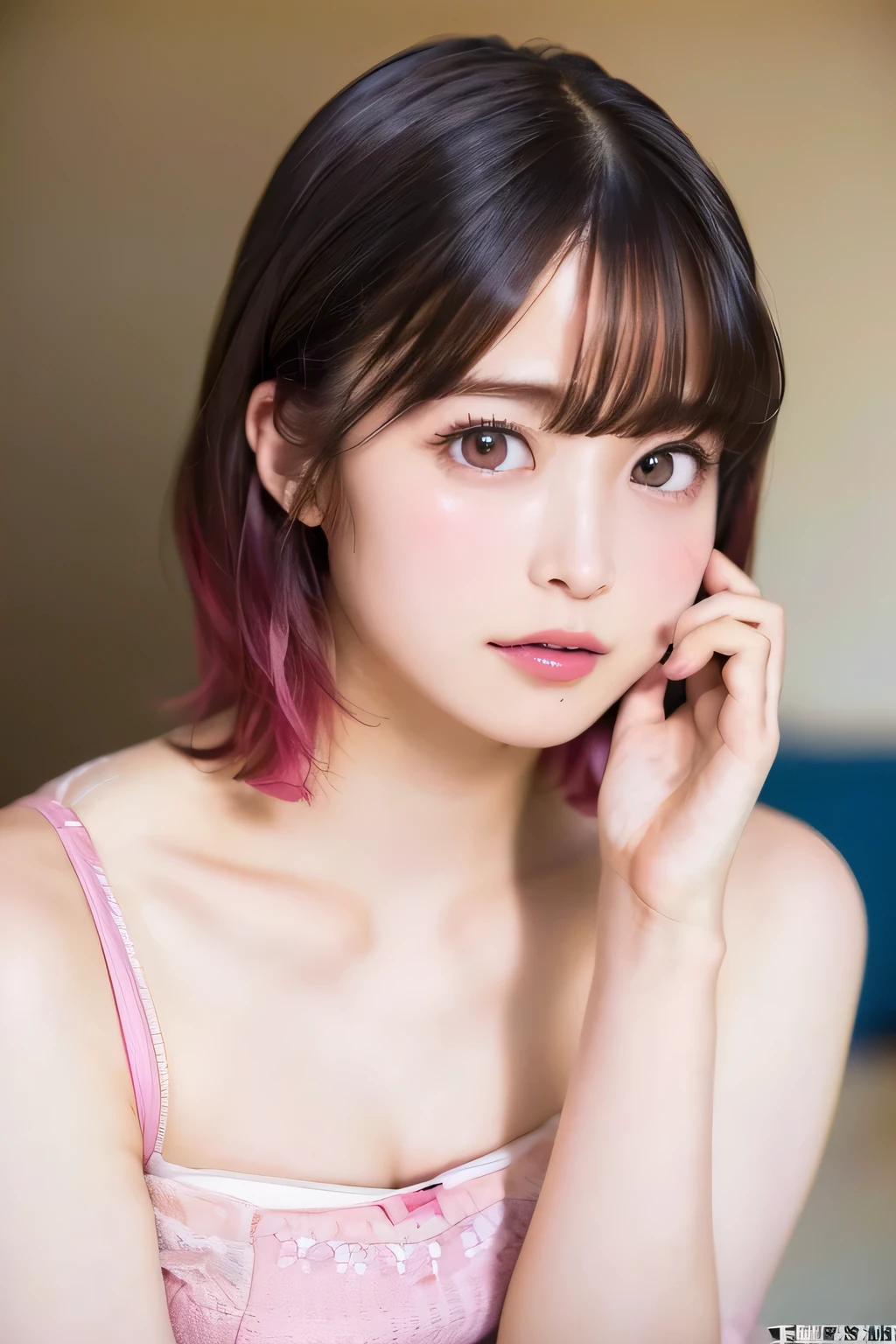 Browsing Caution, One Girl, (beautiful girl, Delicate girl:1.3), (14 years old:1.3),
break, Very beautiful eyes, (Symmetrical eyes:1.3),
break, Small breasts, Brown eyes, Parted bangs, Pink Hair, (ponytail), (Upper teeth, The best smile:0.2),
break, (Eye and facial details:1.0),
break, (masterpiece, highest quality, Very detailed, Detailed face, 8k),Pink Hair,Fluffy hair,Beautiful pink hair