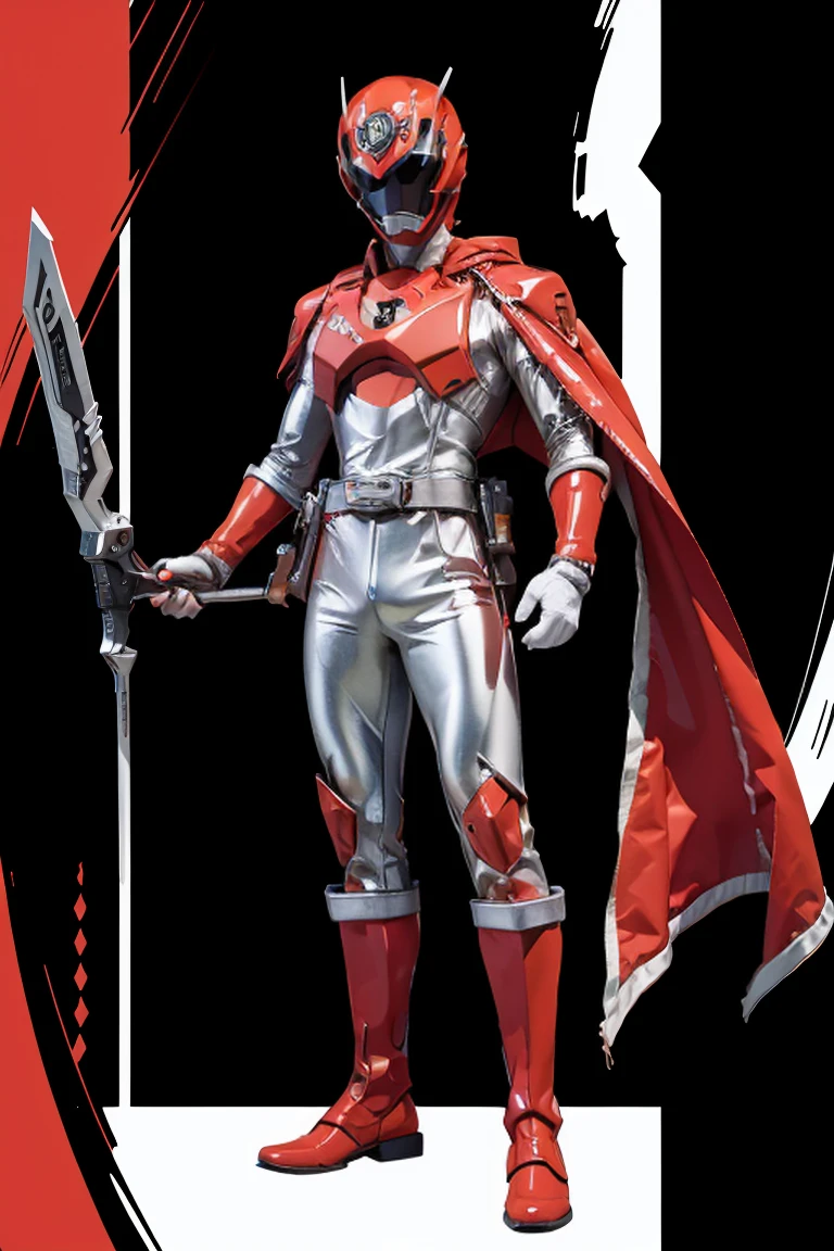1boy, white, full body, Illustration, cinematic light, high resolution, best quality, ultra detailed, masterpiece, power suit, powerranger, suit, spd, (silver royal guard ranger suit), gold detail