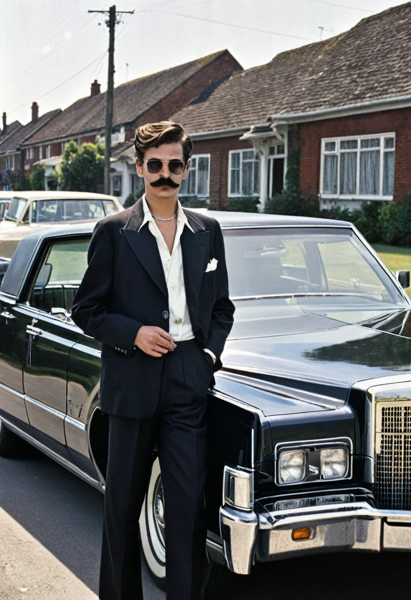 Me as a world's richest teenager boy in gangster's look with the age of 25 year with fine moustache.me driving a Lincoln continental and pistol is present in my hand with the convoy