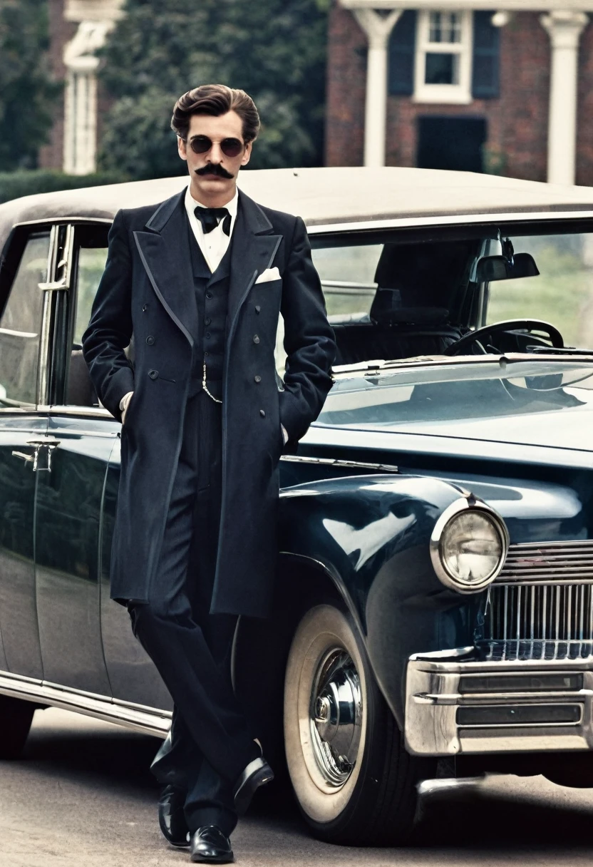 Me as a world's richest teenager boy in gangster's look with the age of 25 year with fine moustache.me driving a Lincoln continental and pistol is present in my hand with the convoy 