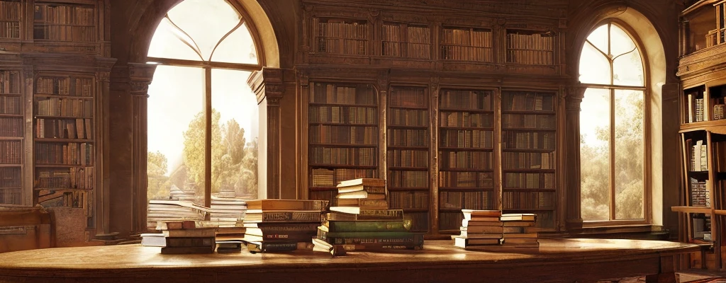 old library, window, old ancient books, magic, table,