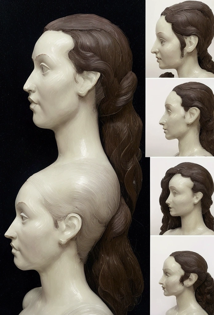 She has a pale face and rosy cheeks. her eyes are big, a little on the rollout, Greens, and they look meekly and soulfully. The features of her wonderful face were graceful, with a sharp long, narrow nose, straight forehead and regular oval face. Her even profile was also noticeable, as if carved from marble by the chisel of a talented sculptor. She has thin lips. Black curls fall in wild waves onto her shoulders..