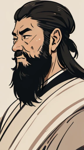 Monochrome,Oriental、(Ancient Chinese man in armor)、(ancient chinese hairstyle male)、As seen in the Romance of the Three Kingdoms々military commander、Highest quality、masterpiece、Ultra-high resolution、(Realistic:1.4)、Game Poster、Crisp and beautiful image quality、Embroidered cloth wrapped around a topknot、whole body ,((Skin of color, ),(long heavy black beard):1.2), ( (Very detailed, bloom:1.5), (Highest quality, Concept Art, 4K), (analog:1.2), (high sharpness), (Detailed pupil:1.1), (Painting:1.1), (digital Painting:1.1), Detailed face and eyes, masterpiece, Highest quality, (Very detailed写真:1.1), 8K, photoRealistic, (Black Hair, Dynamic Short Hair), (PurerosFace_v1:0.2), [:(Detailed face:1.2):0.2], sharp, Realistic, Realistic Shadow, 