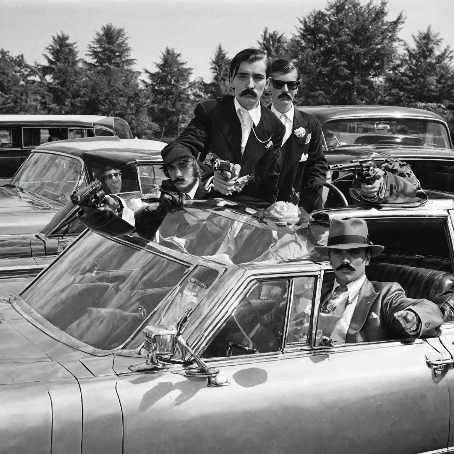 Me as a world's richest ager boy in gangster's look with 18 years age with moustache me driving a Lincoln continental and pistol is present in my hand with the convoy