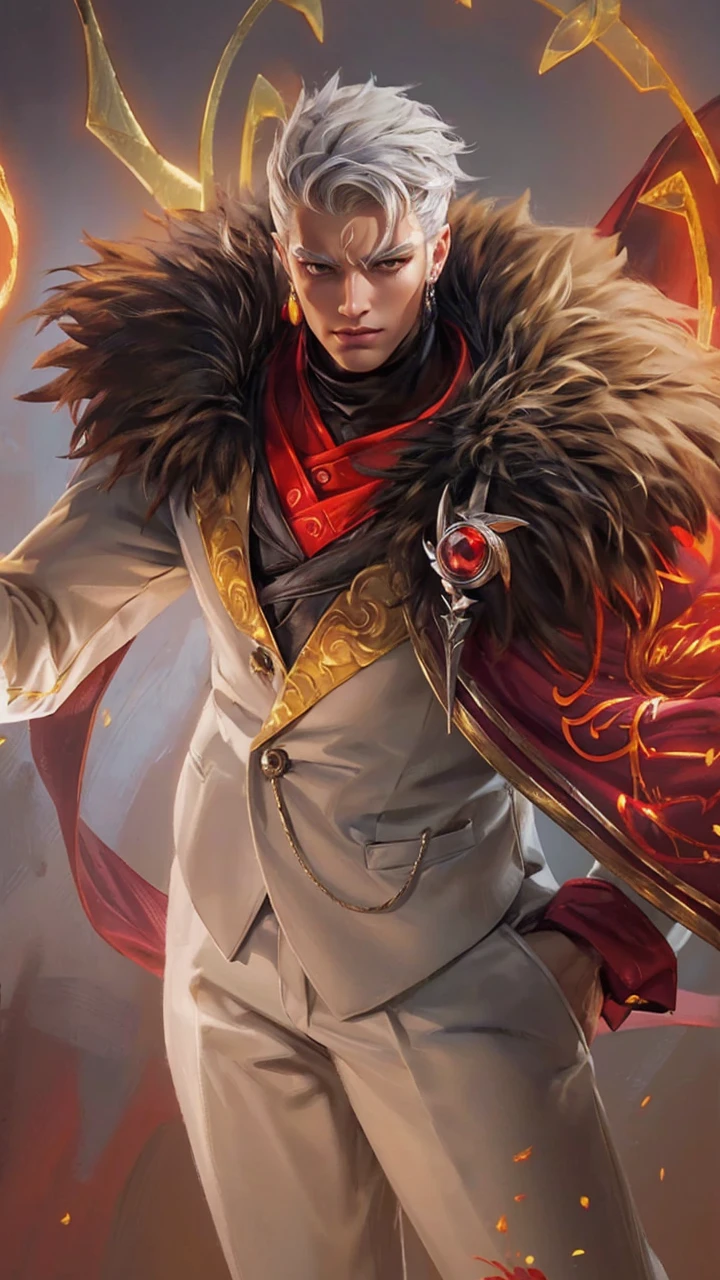 1 boy, handsome, tall and strong, perfect male figure, eyes looking at camera, (tanned skin:1.2), silver hair, serious expression, ray tracing, lying on bed, lay on bed, top view, (best quality,4k,8k,highres,masterpiece:1.2),ultra-detailed,(realistic,photorealistic,photo-realistic:1.37),studio lighting,ultra-fine painting,sharp focus,physically-based rendering,extreme detail description,professional,vivid colors,bokeh,portrait