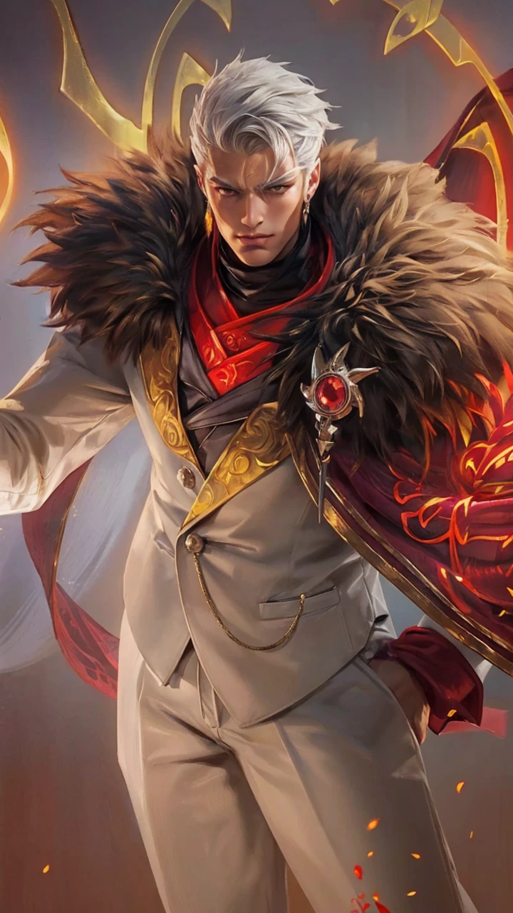 1 boy, handsome, tall and strong, perfect male figure, eyes looking at camera, (tanned skin:1.2), silver hair, serious expression, ray tracing, lying on bed, lay on bed, top view, (best quality,4k,8k,highres,masterpiece:1.2),ultra-detailed,(realistic,photorealistic,photo-realistic:1.37),studio lighting,ultra-fine painting,sharp focus,physically-based rendering,extreme detail description,professional,vivid colors,bokeh,portrait