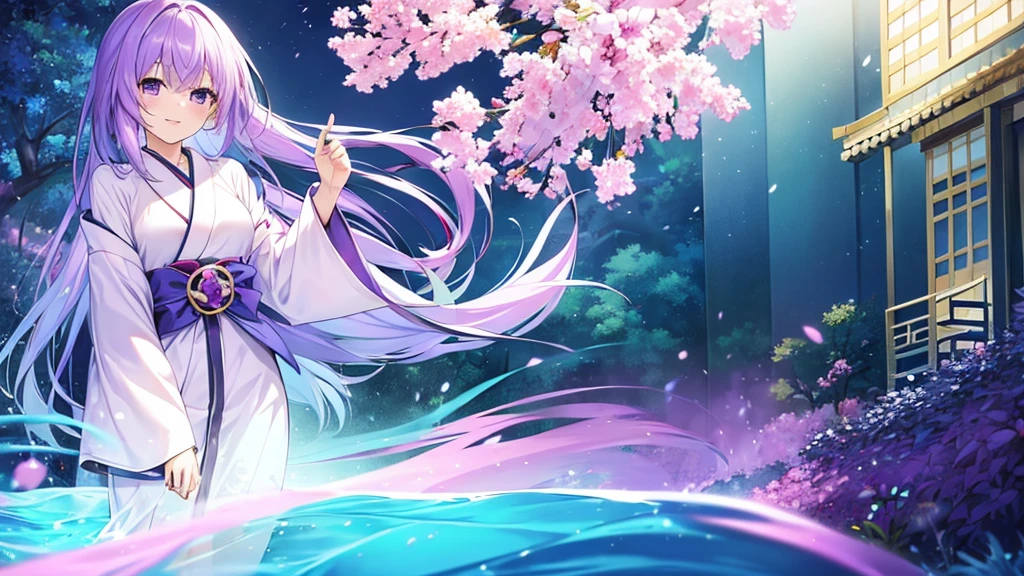 woman clear Light purple hair kimono Anime Style treasure house