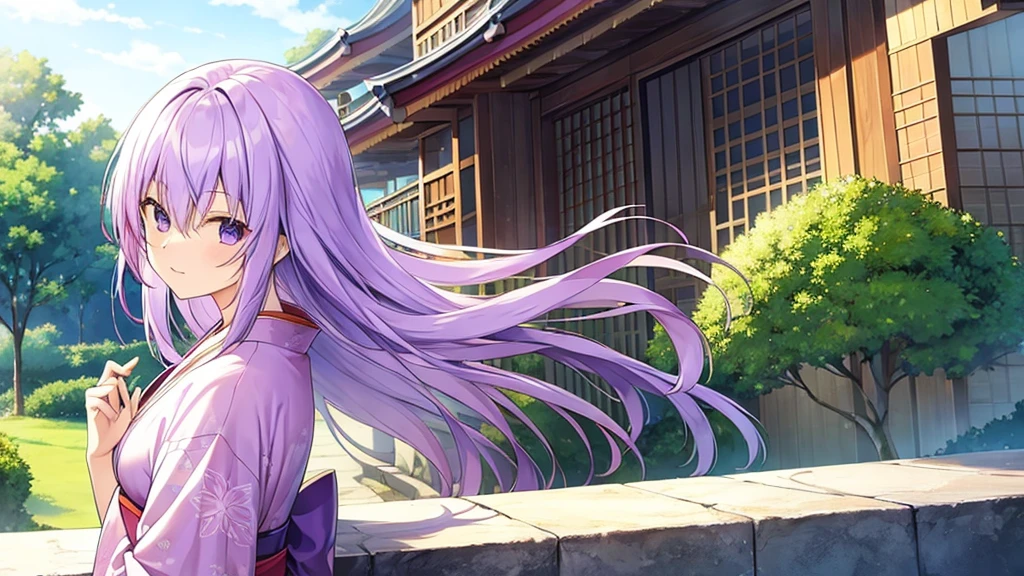 woman clear Light purple hair kimono Anime Style treasure house