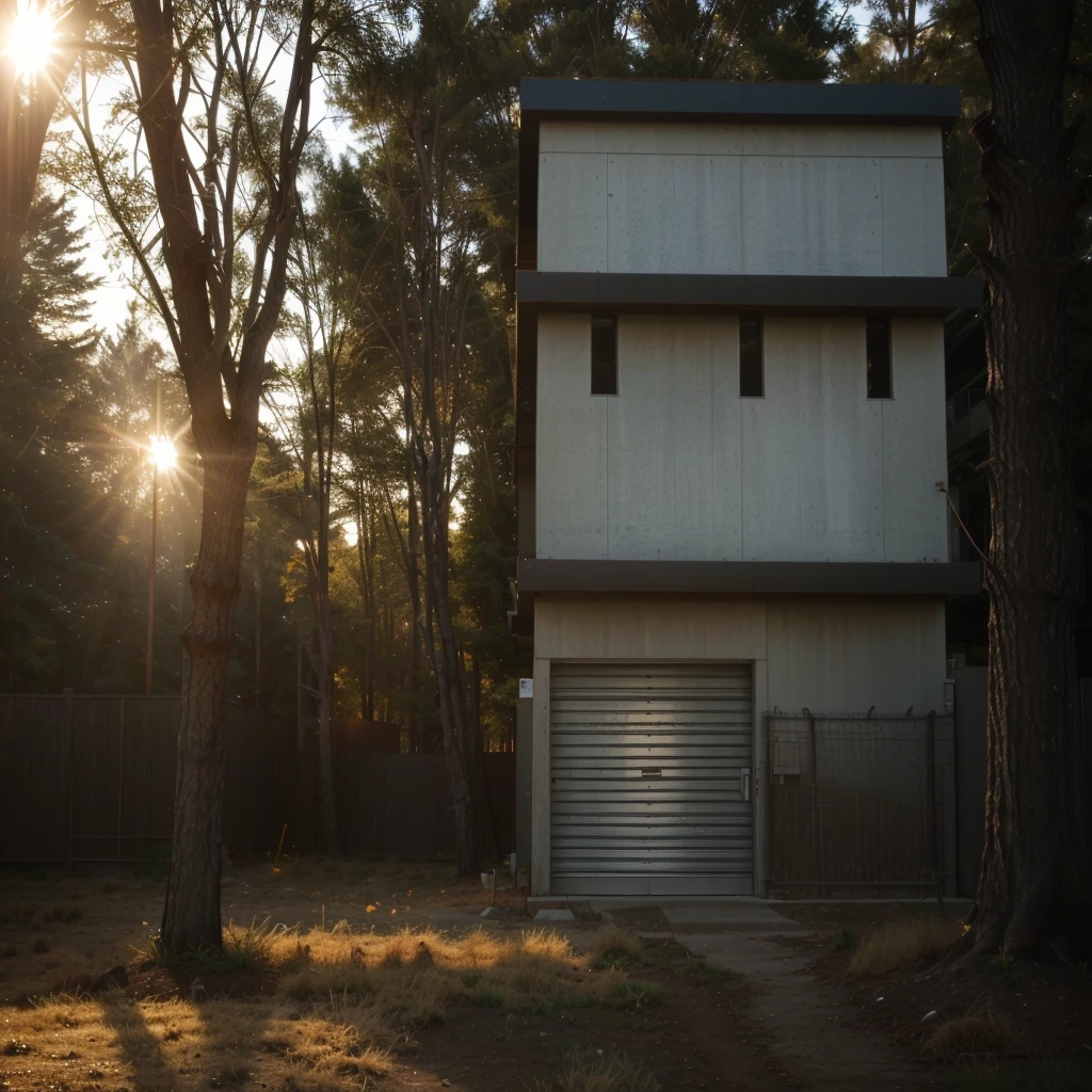 there is a high fence around the building,made of metal rods and barbed wire.