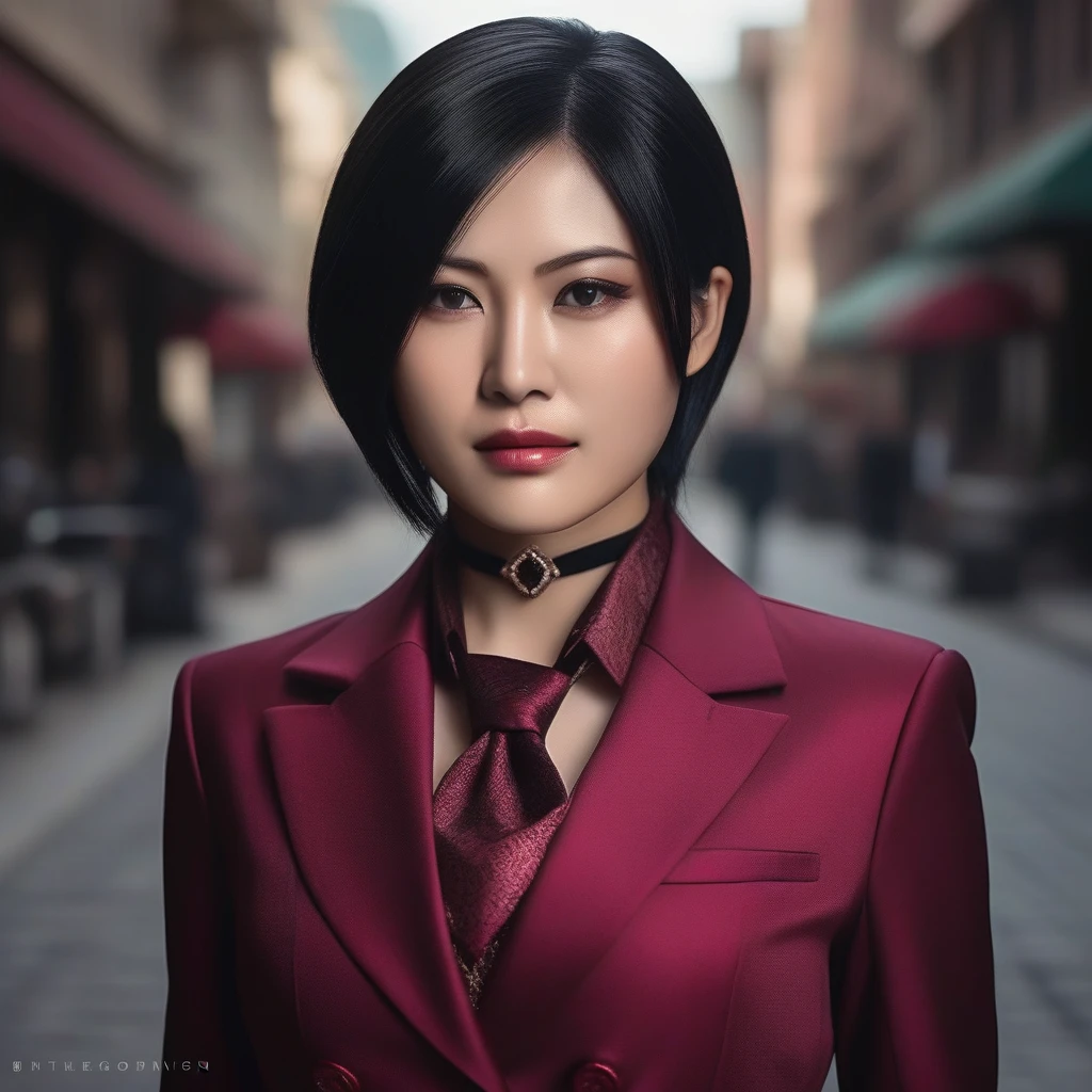 Ultra-realistic extremely detailed real life 8k masterpiece of a gorgeous asian woman, re ada wong, (((skirt suit))), (((three-piece suit))), (((necktie))), (((blazer))), (((suit jacket))), ((waistcoat)), double-breasted waistcoat, (((bodycon miniskirt))), pocket square, cufflinks, tie clip, tailored suit,, extremely detailed facial features, dark scary epic lighting, horror composition