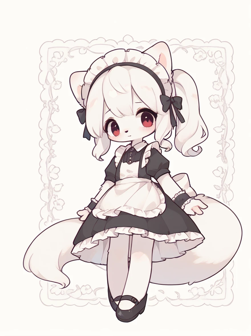 young woman, Furry, White hair, maid costume 