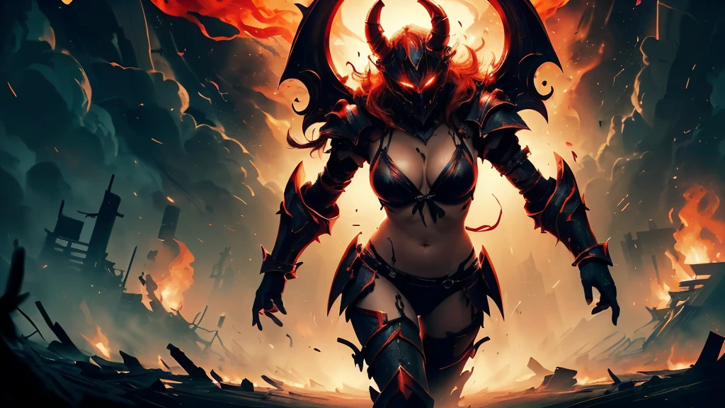 (beautiful blond succubus), (demon horns), (well-defined eyes, high resolution, ultra detailed large breasts, Immortal temptation takes over my mind Condemned Fallen weak on my knees, summon the strength Of mayhem I am the storm that is approaching Provoking black clouds in isolation I am reclaimer of my name Born in flames, I have been blessed My family crest is a demon of death Forsakened, I am awakened A phoenix's ash in dark divine Descending misery Destiny chasing time Inherit the nightmare, surrounded by fate Can't run away Keep walking the line between the light Led astray Through vacant halls I won't surrend 5r The truth rev 5aled in eyes of ember We fight through fire and ice forever Two souls once lost, and now they remember I am the storm that is approaching Provoking black clouds and isolation I am reclaimer of my name Born in flames, I have been blessed My family crest is a demon of death Forsakened, I am awakened A phoenix's ash in dark divine Descending misery Destiny chasing time Disappear into the night Lost shadows left behind Obsession's pulling me Fading, I've come to take what's mine Lurking in the shadows under veil of night Constellations of blood pirouette Dancing through the graves of those who stand at my feet Dreams of the black throne I keep on repeat A derelict of darkness, summoned from the ashes The puppetmaster congregates all the masses Pulling strings, twisting minds as blades hit You want this power? Then come try and take it Beyond the tree Fire burns Secret love Bloodline yearns Dark minds embrace Crimson joy Does your dim heart Heal or destroy? Bury the light deep within Cast aside, there's no coming home We're burning chaos in the wind Drifting in the ocean all alone. (Bikini armor:1.3)