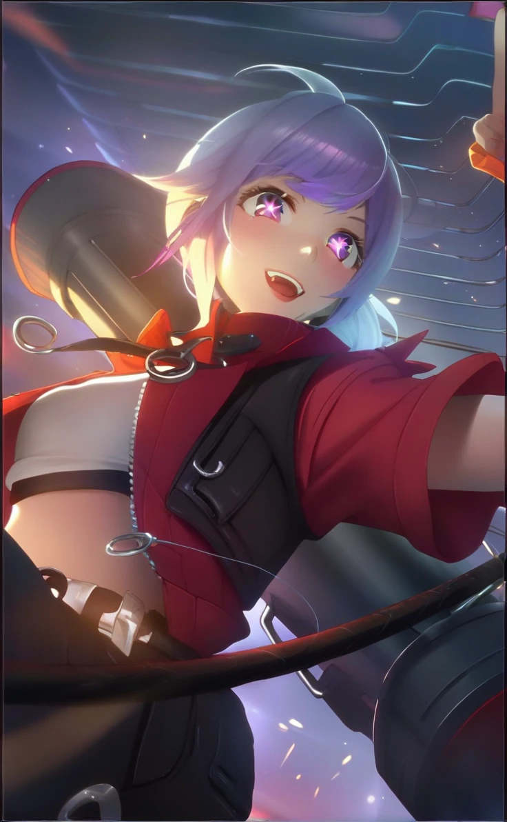 1girl, hoshinoai, solo, purple hair, purple eyes, long hair, star-shaped pupils, BREAK
white shirt, baseball cap, BREAK
facing viewer, upper body, close-up, fangs, upper teeth only, v, BREAK
score_9, score_8_up, score_7_up, score_6_up, anime,
(high quality, detailed, beautiful), shiny, detailed beautiful eyes, outstanding, countershading, detailed soft lighting