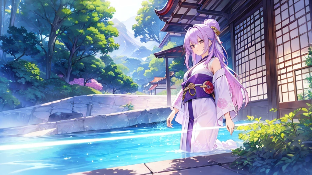 woman　clear　Light purple hair　　kimono　　Anime Style　　treasure house
