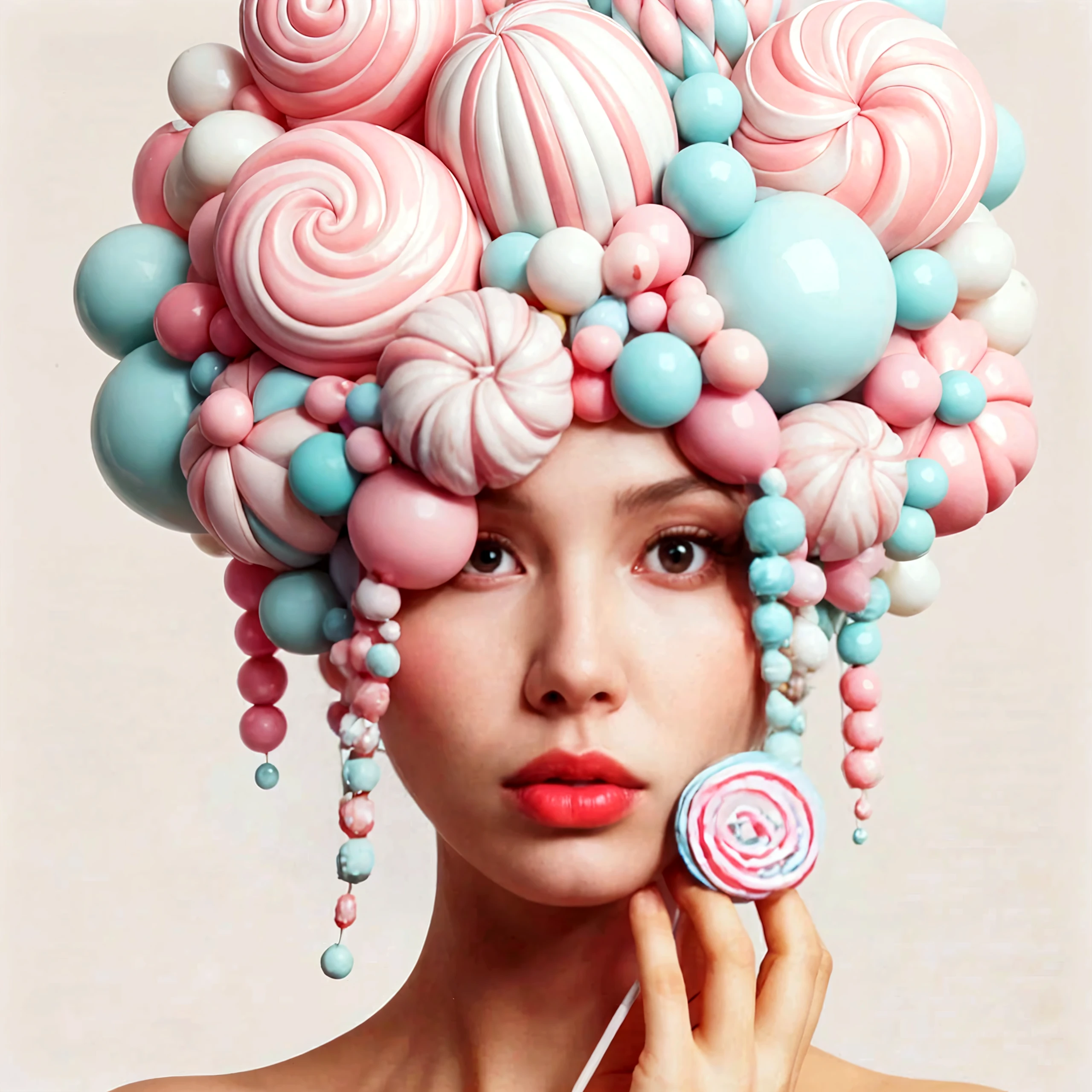 Beautiful Girl with a cotton candy on her head
