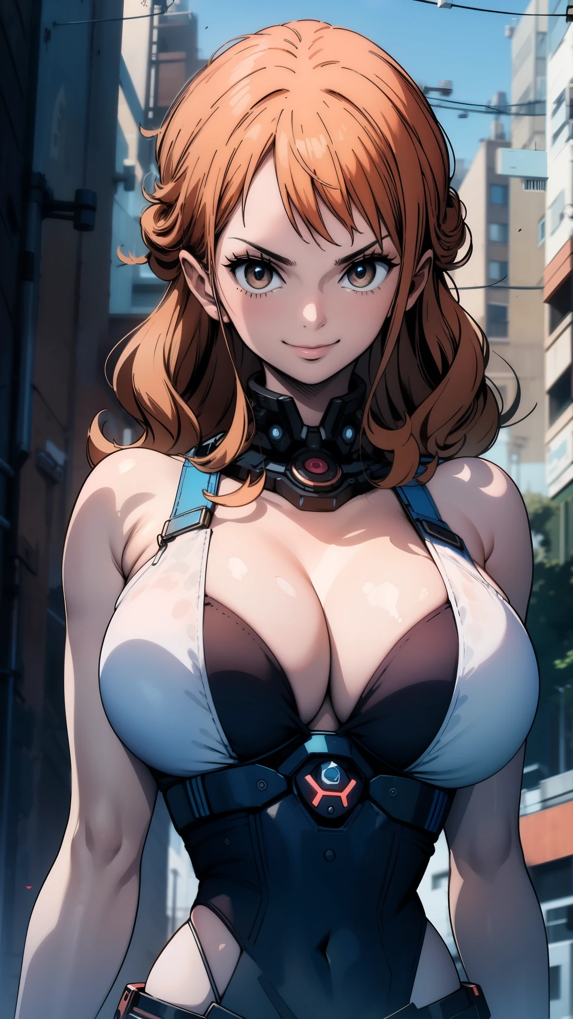 nami, (large breast:1.2),seductive smile,
BREAK ((Official Outfit:1.5)),
BREAK Cyberpunk_CityView, Before Window, standing at attention,armpits,arm up,
BREAK (masterpiece:1.2), best quality, high resolution, unity 8k wallpaper, (illustration:0.8), (beautiful detailed eyes:1.6), extremely detailed face, perfect lighting, extremely detailed CG, (perfect hands, perfect anatomy),