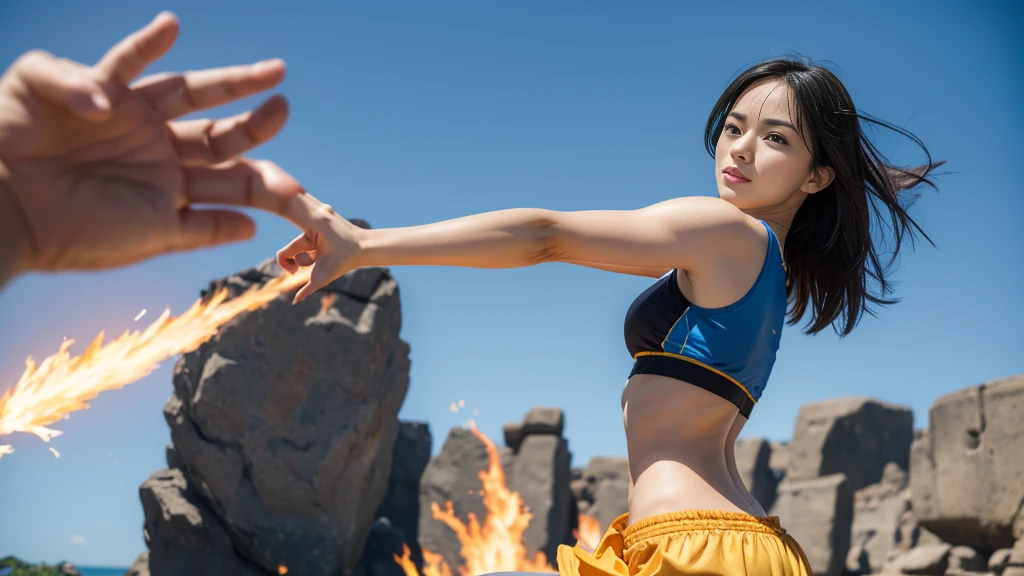 Description of the pose:
"The character is posing to fire a Kamehameha.。Place your hands together in front of your body、Put one hand out in front、The other hand is pulled back。The body is slightly tilted forward、The face is focused。"
Background Settings:
"The background is a blue sky.、The sky is clear。"
Description of facial expressions:
"The character's facial expressions are powerful.、It looks like he is concentrating.。Eyes looking forward、The mouth is a little tight。"
Adjusting posture and body balance:
"The pose is balanced throughout the body、Adjust it so that it looks energetic。Anatomically correct fingers、Beautiful fingers”