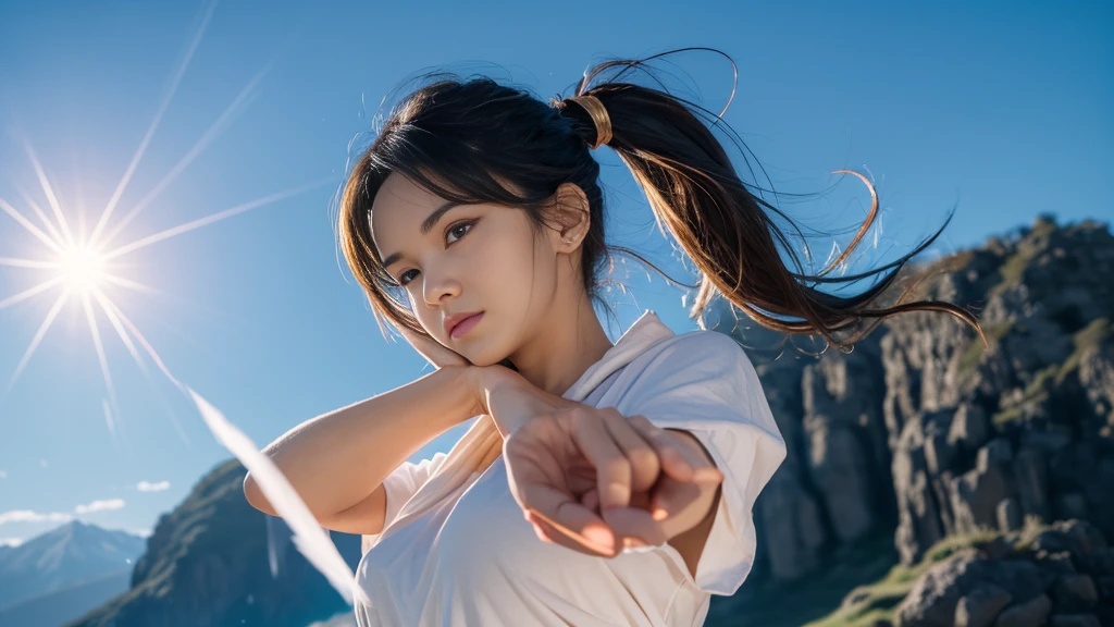 Description of the pose:
"The character is posing to fire a Kamehameha.。Place your hands together in front of your body、Put one hand out in front、The other hand is pulled back。The body is slightly tilted forward、The face is focused。"

Background Settings:
"The background is a blue sky.、The sky is clear。"

Description of facial expressions:
"The character&#39;s facial expressions are powerful.、It looks like he is concentrating.。Eyes looking forward、The mouth is a little tight。"

Adjusting posture and body balance:
"The pose is balanced throughout the body、Adjust it so that it looks energetic。Anatomically correct fingers、Beautiful fingers”