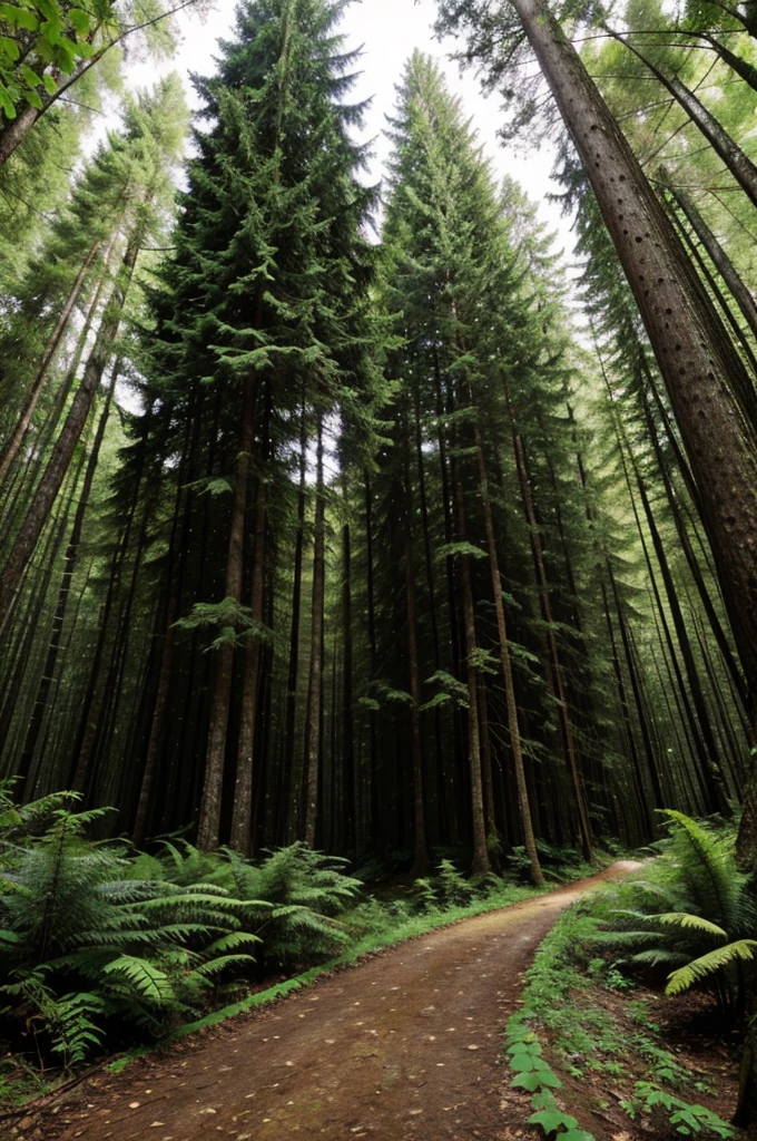 beautiful, dense forest with tall trees and thick foliage.