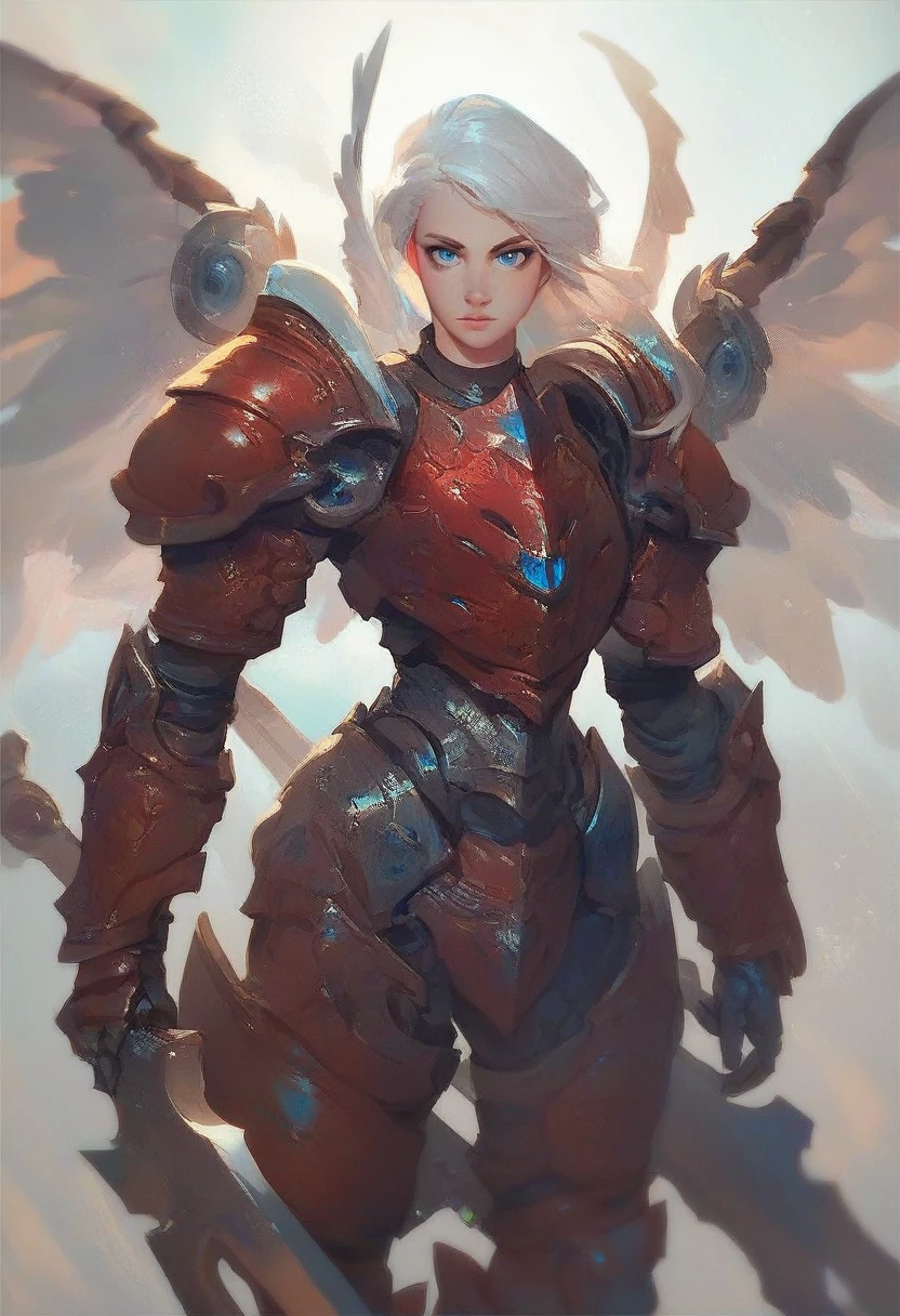 score_9, score_8_up, score_7_up, score_6_up, score_5_up, score_4_up,1girl, armor, weapon, wings, solo, shoulder armor, blue eyes, pauldrons, white hair, looking at viewer, power armor