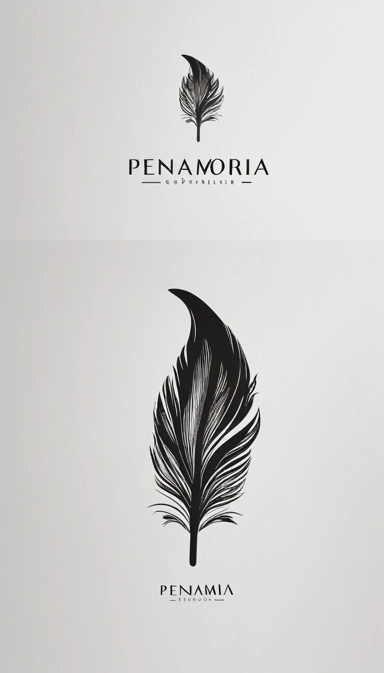 A minimal, modern, simple, cinematic logo design for the brand “Penamemoria". Create a modern, minimalistic, high-quality, logo of a bird feather