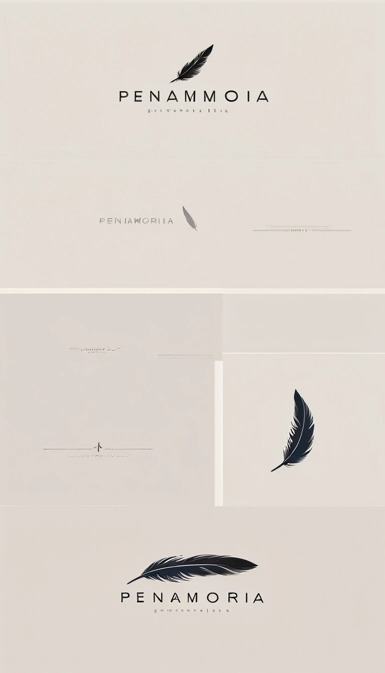A minimal, modern, simple, cinematic logo design for the brand “Penamemoria". Create a modern, minimalistic, high-quality, logo of a bird feather