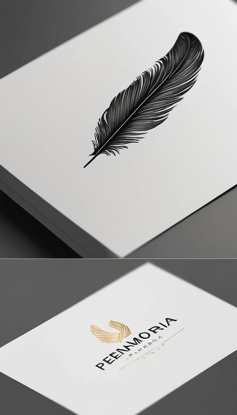 A minimal, modern, simple, cinematic logo design for the brand “Penamemoria". Create a modern, minimalistic, high-quality, logo of a memory feather. The logo must be convey a sense of dreams, stories, memories, music and imagination.
