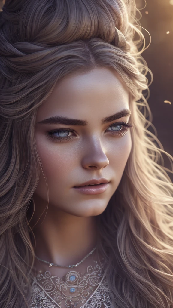 a thought thrown into the wind, ink stain on the sky, timeless note in eon of whispers, trembling on cosmic harp, 1 girl, beautiful detailed eyes, beautiful detailed lips, extremely detailed face, long eyelashes, whimsical expression, lost in thought, flowing gown, ethereal, glowing, ambient lighting, dreamlike, intricate detail, vibrant colors, cinematic composition, digital art, concept art, photorealistic, 8k, highres, masterpiece