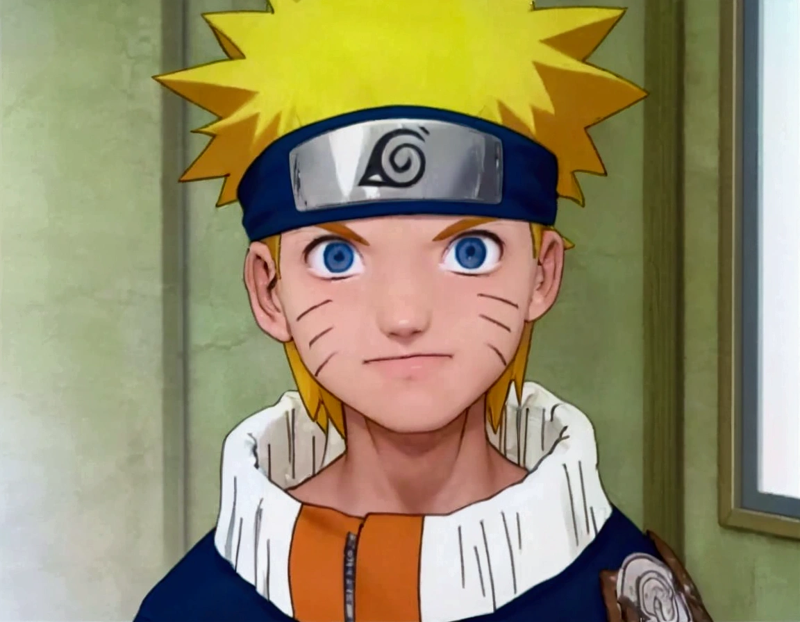 a boy with yellow hair, wearing a headband covering his forehead, on the headband there is a logo