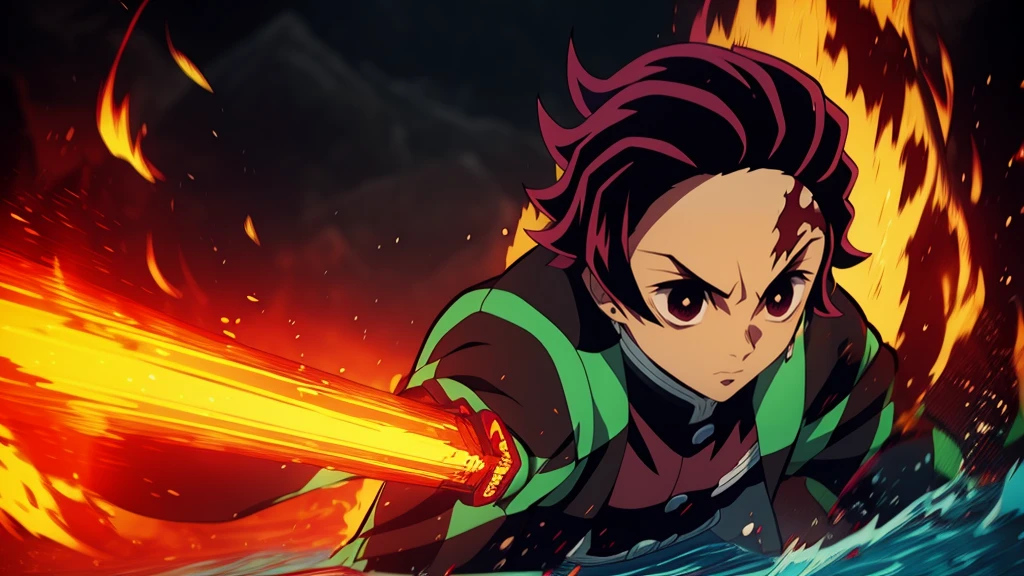 Anime character with a sword on the background of fire and water, mist, Cute guy in Demon Slayer art, Demon Slayer Art Style, demon slayer rui fanart, badass anime 8 k, Demon Slayer, Anime Key Art, 4 k manga wallpapers, kimetsu no yaiba, anime wallaper, Ultra Transparent, Ultra Detailed, very extremely beautiful, anime epic artwork, Anime Art Wallpapers 8K, Local Art