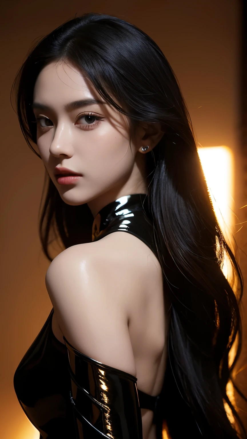 a close up of a woman in a black dress with long hair, realistic. cheng yi, gorgeous chinese model, ig model | artgerm, wlop glossy skin, beautiful girl model, trending on cgstation, inspired by Yanjun Cheng, photo of slim girl model, beautiful female model, beautiful model girl, yanjun chengt, beautiful south korean woman