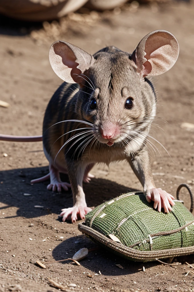The mouse chewing through the ropes of the net.
